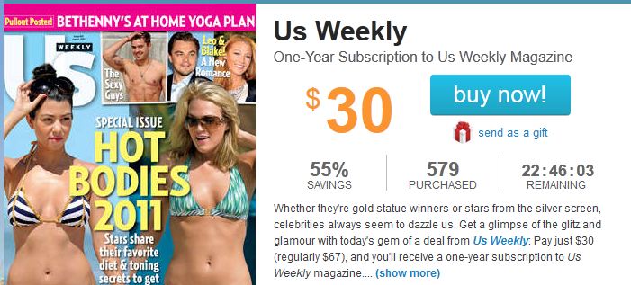 Us magazine subscription deals Us Weekly-Magazine Subscription - Save with this special price while it lasts. Up to 3 year subscriptions available. Us Weekly Magazine covers film, video, television and contemporary music. It provides in-depth editorials on top personalities, events and developments current in the world of entertainment.4/4(5).