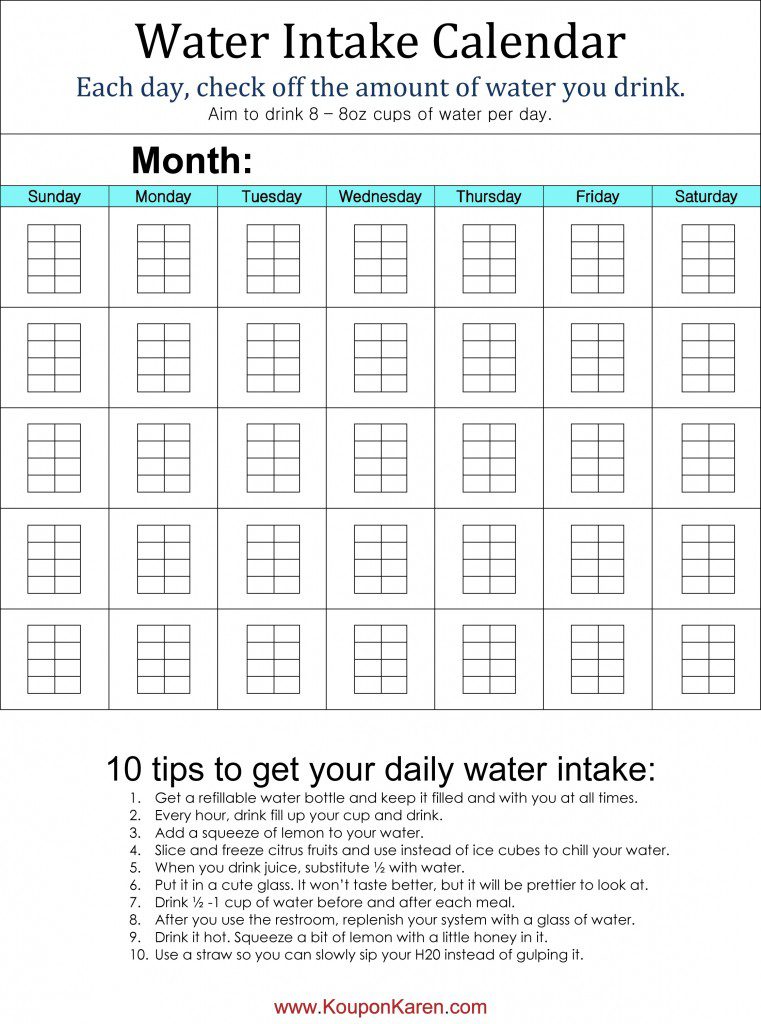FREE Printable Water Intake Calendar {drink more water in 2014}