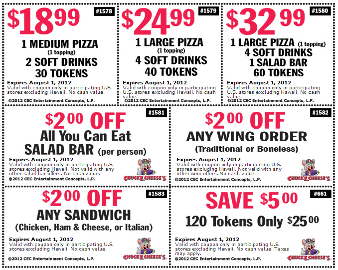 Best 2019 Chuck E Cheese Coupons Free Tokens Tickets