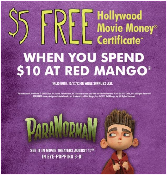Red Mango – Get $5 in Hollywood Movie Money with a $10 Purchase