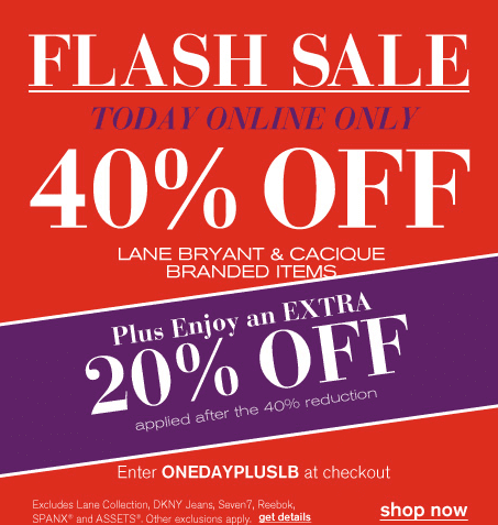 40% off at Lane Bryant PLUS an Extra 20% off with Lane Bryant Coupon Code!