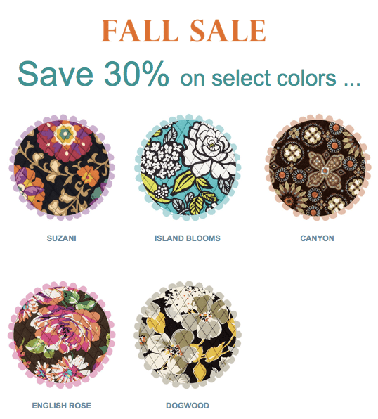 30% off Canyon, English Rose, Suzani, Island Blooms, and Dogwood at Vera Bradley