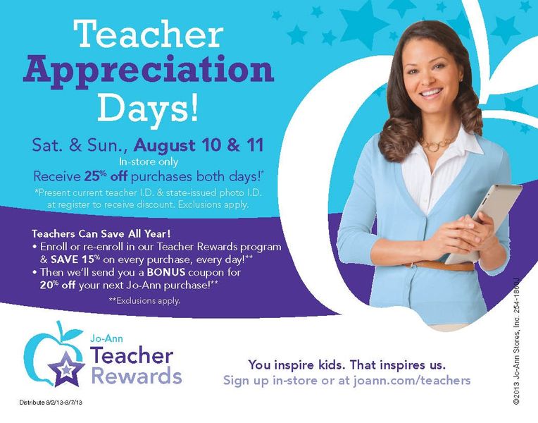 Teacher’s Save 25% at Jo-Ann Stores This Weekend | August 10 – 11, 2013