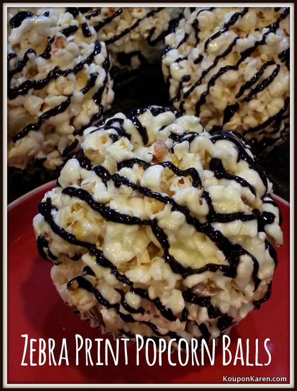 Zebra Print Popcorn Balls with Good Cook Popcorn Baller