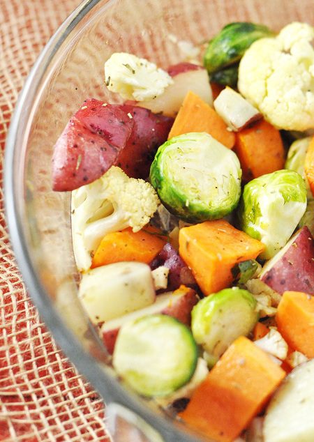 Thanksgiving Side Dish Recipe: Roasted Potatoes, Cauliflower and Brussel Sprouts