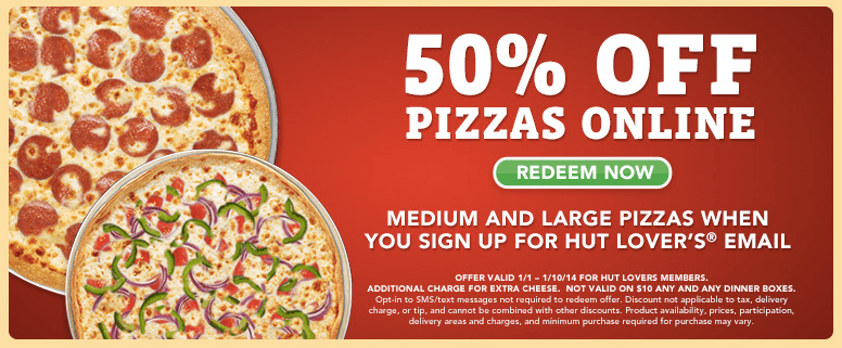 50% off Online Ordering at Pizza Hut {ends 1/10/14}