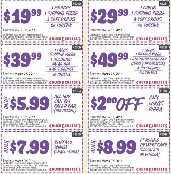 Chuck E Cheese Printable Coupons February 2014