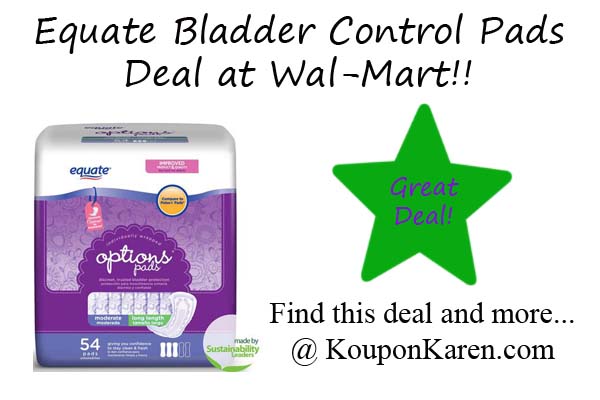 Equate Bladder Control Pads Deal at Wal-Mart