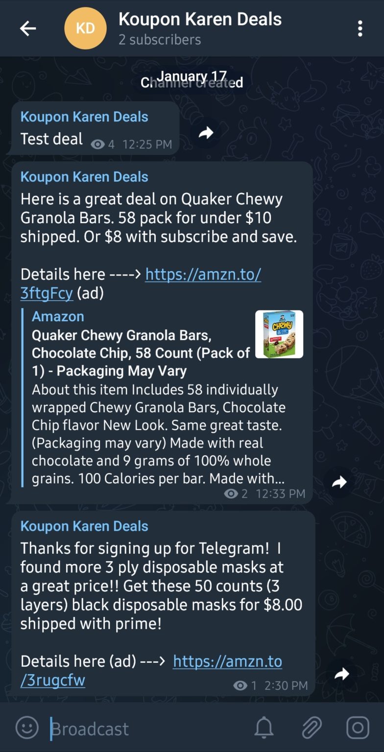 Telegram Messaging App Get the Notifications of Deals I Post Right