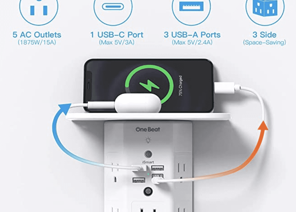 Wall Outlet Extender with 4 USB ports – $13.99