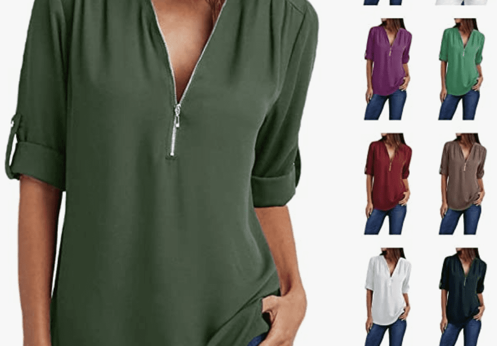 Women’s Long Sleeve Top with Zipper V Neck for $9.99 shipped!