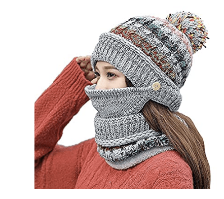 Fleece Lined Winter Beanie Hat with attached Scarf Mask for just $10.99 shipped