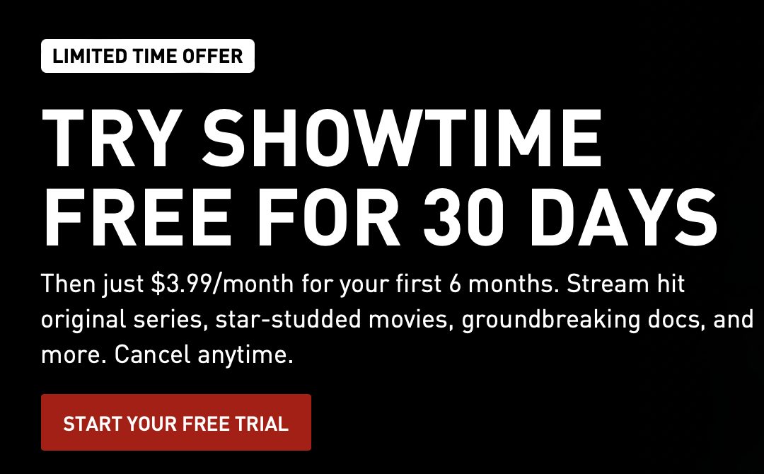 Showtime Black Friday Deal is BACK!! FREE 30 Day Trial + $3.99 a Month for 6 Months (Save $46!)