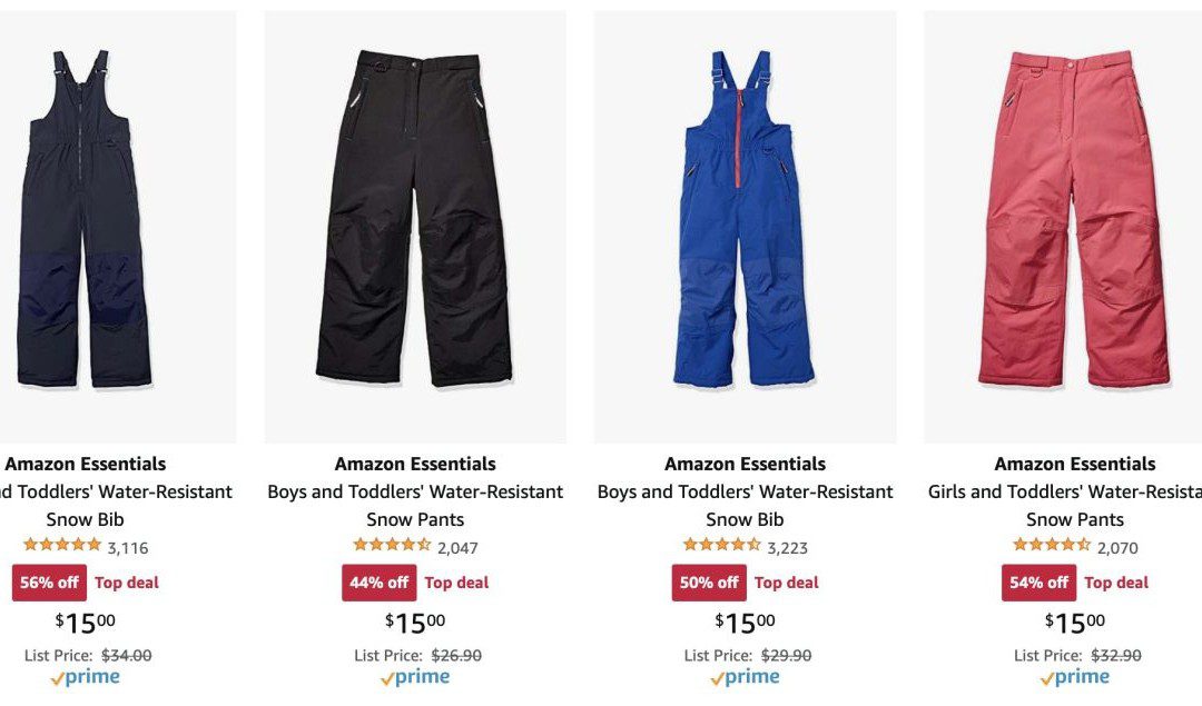 Amazon Essentials Kids’ Snow Pants and Snow Bibs – $15 each!