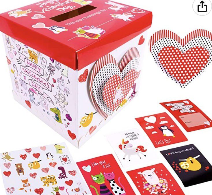 25% off 32 Valentine’s Day Cards for Kids and Mailbox for Classroom – $14.99