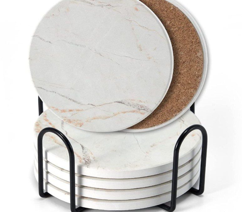 Set of 6 Marble Style Coasters & Holder – Just $6.49 shipped!