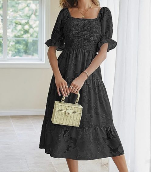 Smocked Square Neckline Textured Midi Dress – $15 shipped!