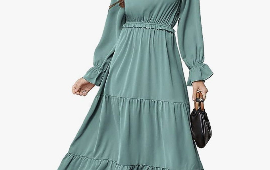 50% off Fall Long Sleeve Crew Neck Maxi Dress – $22.99