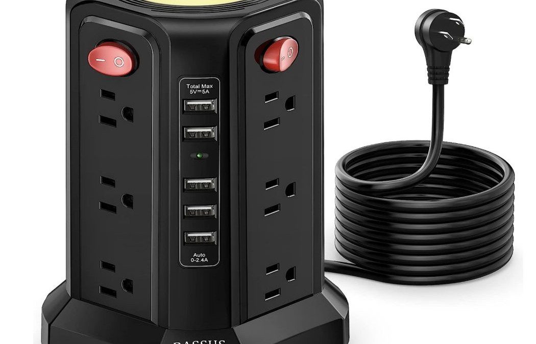 44% off Tower Surge Protector with 5 USB, 12 Outlets, and a 10 ft Cord