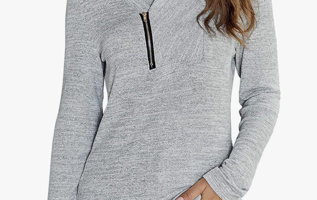 Long Sleeve Pullover Zipper Cowl Neck – Just $11.99 shipped!